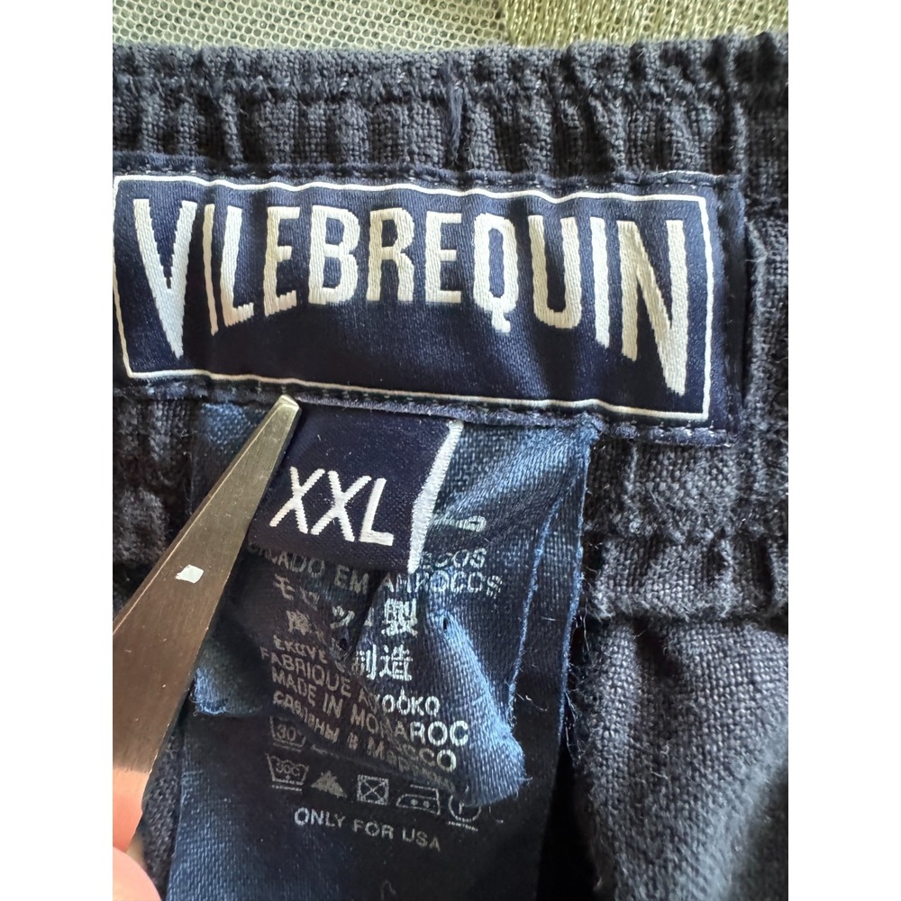 Vilebrequin Mens XXL 100% Linen Pull‑On Pants 33" Inseam Navy Blue Cargo Morocco - Picture 7 of 12